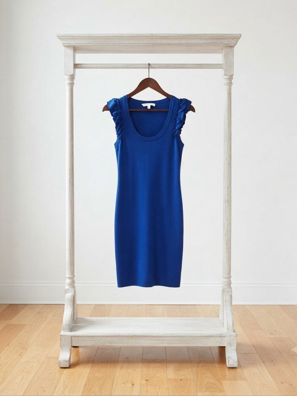 The Nines by HATCH Royal Blue Ruffle-Shoulder Mini Dress